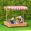 Wooden Sand Pit with Canopy - Blue Kids Sandbox Set