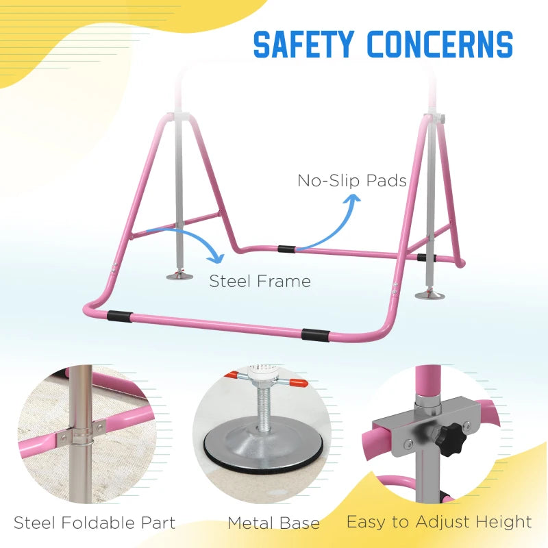 Adjustable Pink Kids Gymnastic Bar