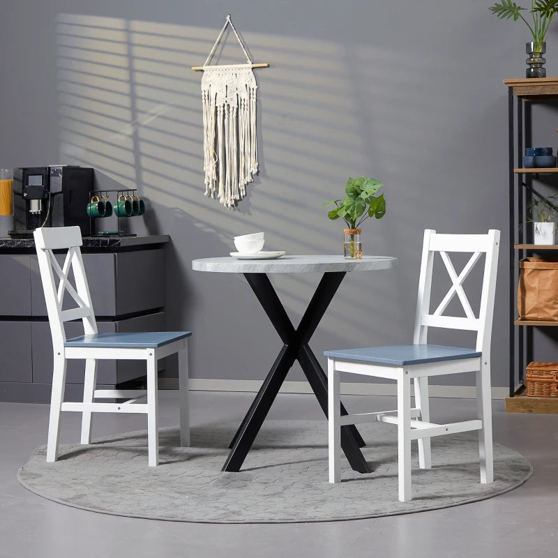 White Pine Wood Cross Back Dining Chairs Set of 2