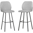 Light Grey Upholstered Bar Stools Set of 2 with Backs and Steel Legs