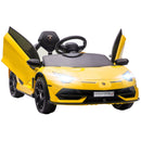 Yellow 12V Kids Electric Car with Butterfly Doors, Remote Control, Music, Horn, Suspension