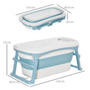 Blue Folding Baby Bath Tub for Toddlers Kids with Non-Slip Pads - Portable & Top Cover - 1-12 Years