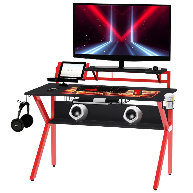 Red Gaming Desk with Monitor Stand and Accessories, 120cm
