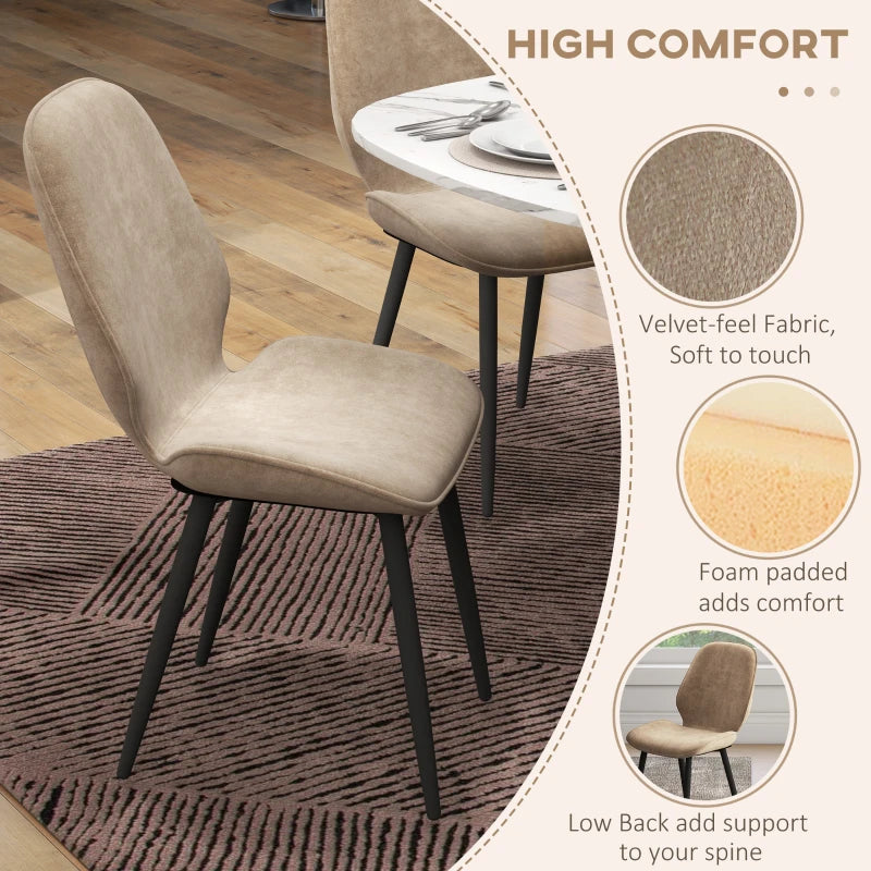 Velvet Dining Chairs, Set of 2, Light Brown Metal Leg Chairs
