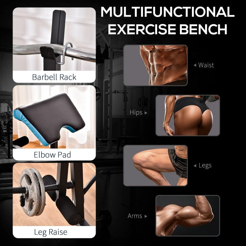 Adjustable Weight Bench with Leg Developer and Barbell Rack, Black