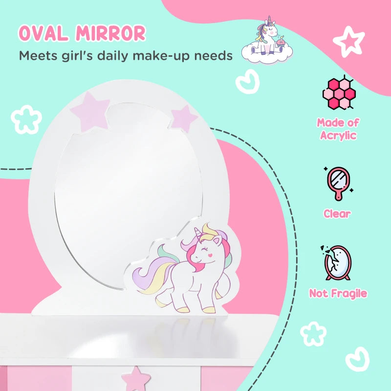 Kids Pink Dressing Table Set with Mirror and Stool
