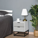 White 2-Drawer Bedside Table with Metal Base