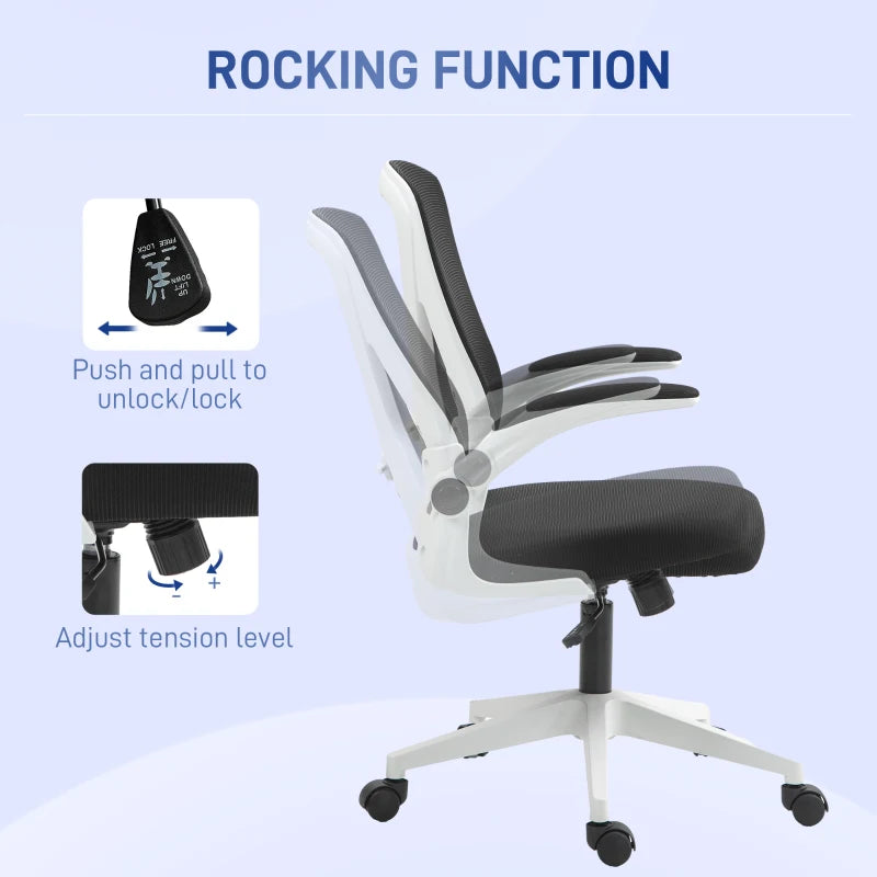 Black & White Mesh Office Chair with Flip-Up Arms