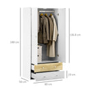 White 2-Door Wardrobe with Drawers and Hanging Rod for Bedroom Storage