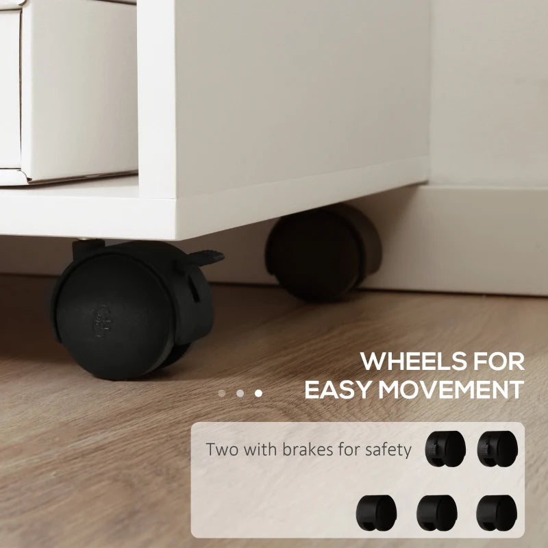 White Printer Stand with Shelves, Drawers & Compartment, Mobile Office Table