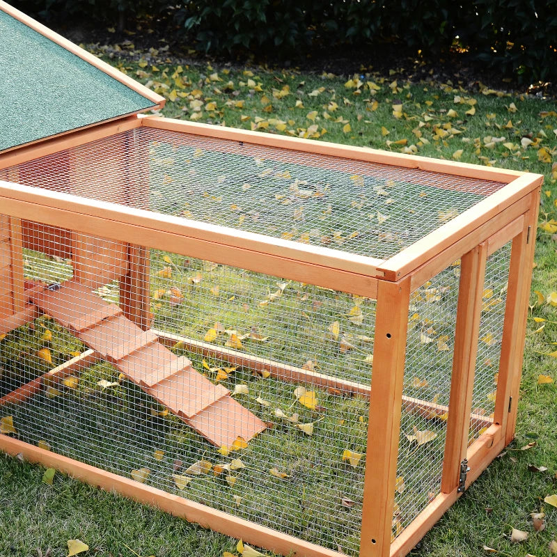 Wooden Two-Storey Rabbit Hutch with Run, Guinea Pig House, Pet Cage - Brown
