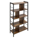 Rustic Brown 5-Tier Metal Frame Storage Shelf Bookcase