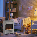 Stainless Steel Electric Fireplace with Pebble Burning Effect - 2KW Heater, LED Flame - Silver