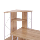 Oak Computer Desk with Drawers and Bookshelf