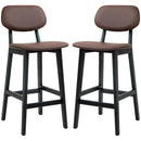 Brown Faux Leather Breakfast Bar Stools Set of 2 with Backs and Solid Wood Legs