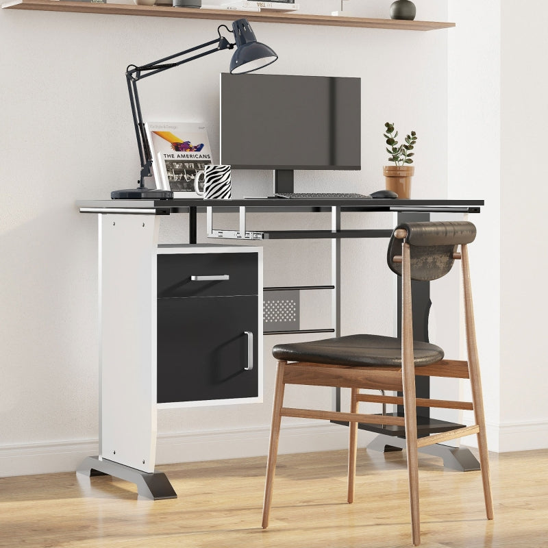 Black Computer Desk with Keyboard Tray and Storage Drawers, Home Office Workstation