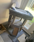 Grey Cat Tree Tower with Scratching Post and Toy Ball