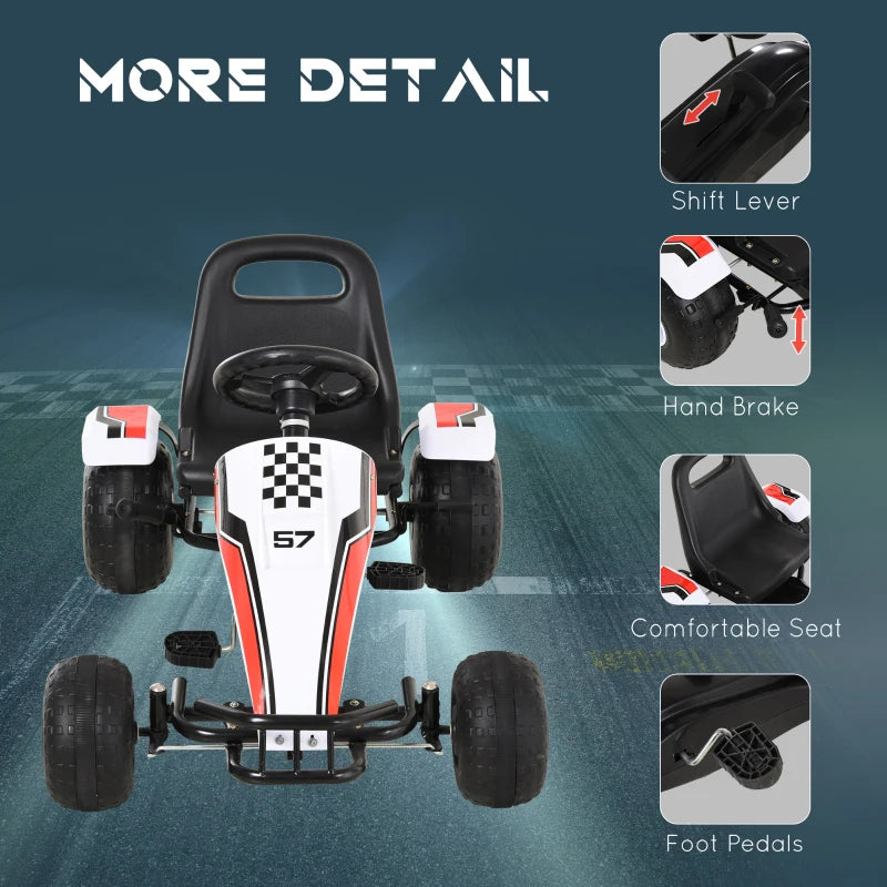 Kids Adjustable Pedal Go-Kart - White/Red