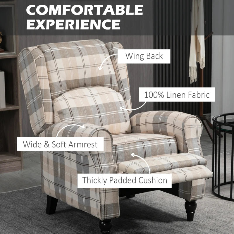 Khaki Padded Recliner Armchair with Armrest - Living Room Furniture