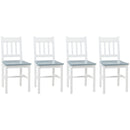 White Slat Back Dining Chairs Set of 4, Pine Wood Kitchen Furniture