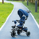 Blue Kids Tricycle with Rotatable Seat & Adjustable Push Handle