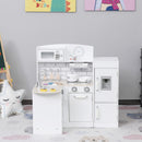 White Kids Wooden Play Kitchen Set with Microwave and Fridge