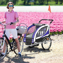Child Bike Trailer Purple 360° Rotatable for 2 Kids Steel Frame LED Hitch