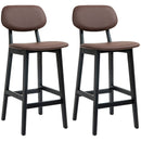 Brown Faux Leather Breakfast Bar Stools Set of 2 with Backs and Solid Wood Legs