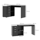 Black L-Shaped Corner Desk with Drawers and Storage Shelves