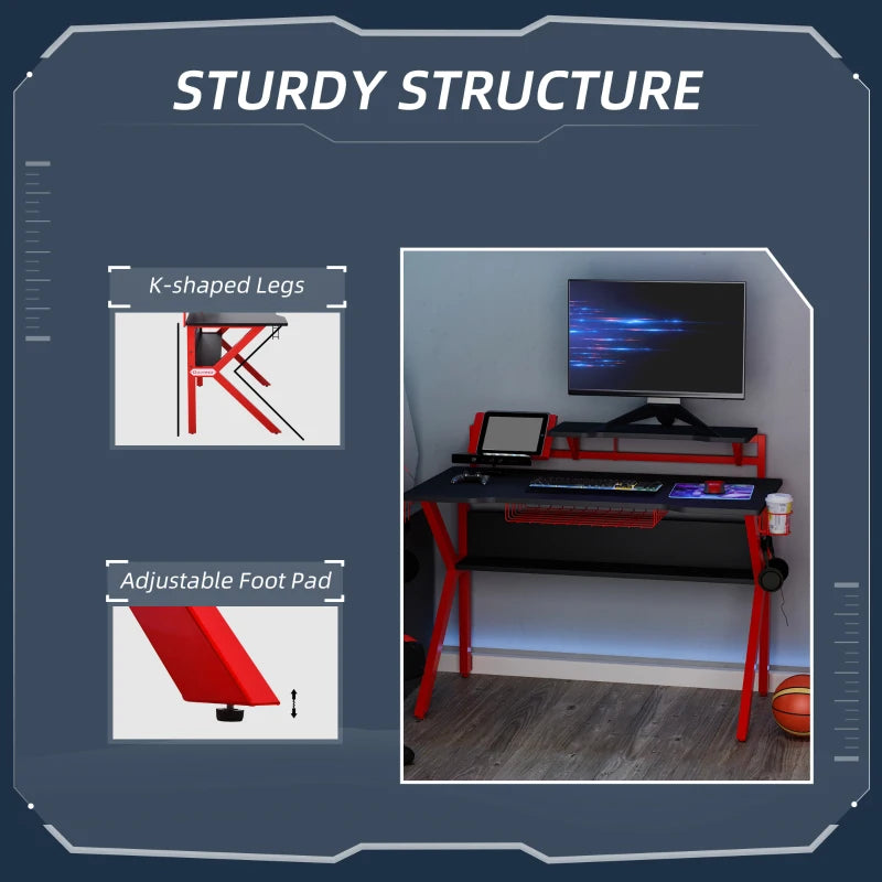 Red Gaming Desk with Monitor Stand and Accessories, 120cm