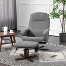 Grey Linen Swivel Recliner Chair Set with Footstool