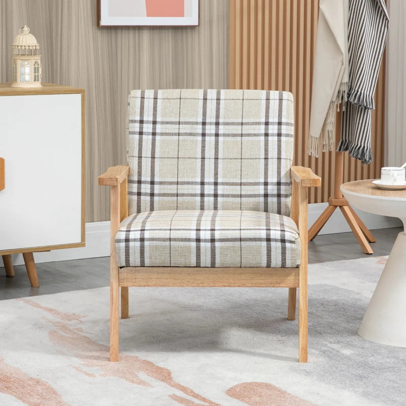Beige Linen One Seater Sofa with Armrests and Lattice Pattern