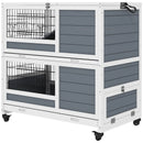 Grey Double Decker Small Pet Cage with Feeding Trough and Ramps