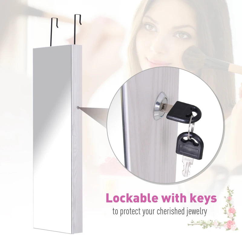 White LED Mirror Jewelry Cabinet Organizer