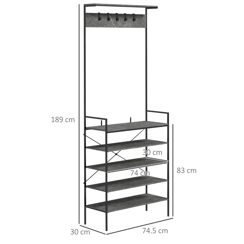 Grey Marbled Industrial Coat Stand with Shoe Storage