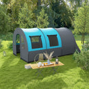 6-Person Dual-Room Tunnel Tent with Accessories - Grey/Blue