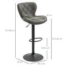 Dark Grey Swivel Barstools Set, 2 Breakfast Bar Chairs with Backrest & Footrest