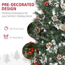 7 Ft Snow Dipped Slim Pencil Christmas Tree with Realistic Branches, Pine Cones, Red Berries - Green