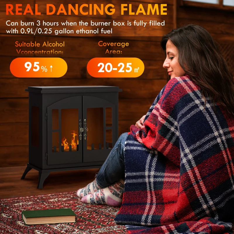 Black Ethanol Fireplace Stove with Stainless Steel Flame Snuffer
