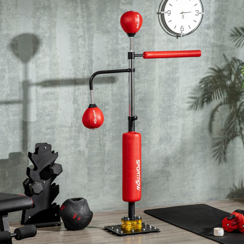 Red Freestanding Boxing Bag with Reflex Bar and Speed Balls