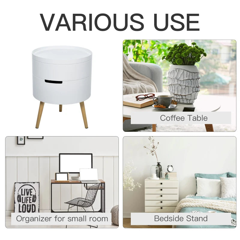 White Round 3-Tier Coffee Table with Hidden Compartments
