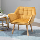 Yellow Armchair with Wide Arms and Slanted Back - Iron Frame, Wooden Legs