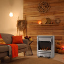 Stainless Steel Electric Fireplace with Pebble Burning Effect - 2KW Heater, LED Flame - Silver