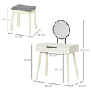 White Vanity Dressing Table Set with Mirror, Stool, and Organiser