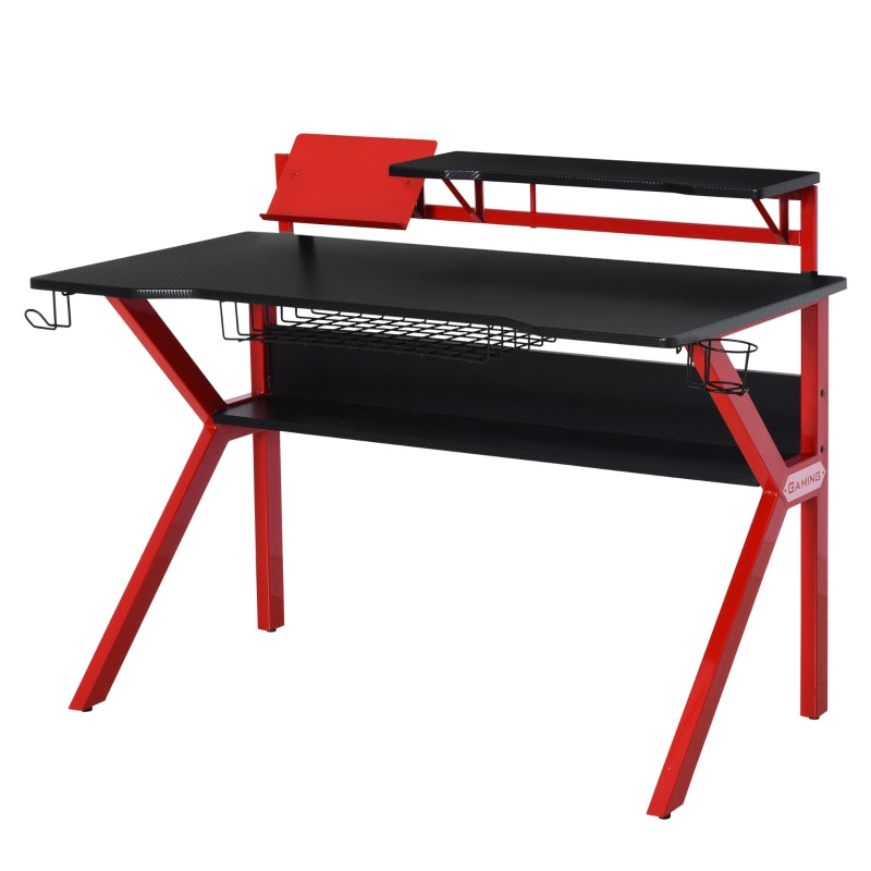 Red Gaming Desk with Monitor Stand and Accessories, 120cm