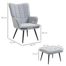 Light Grey Linen Armchair Set with Footstool for Living Room and Bedroom