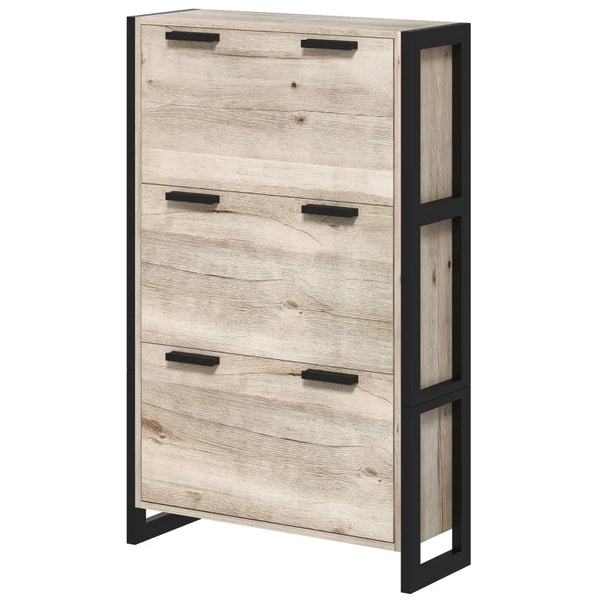Narrow Shoe Storage Cabinet - Natural Wood-Effect - 18 Pairs