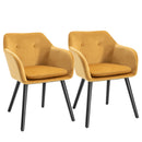 Yellow Velvet Upholstered Dining Chairs Set of 2 with Backrest and Armrests