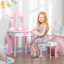 Kids Pink Dressing Table Set with Mirror, Stool, Drawer - Cute Patterns, Ages 3-6