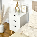 White 3-Drawer Bedside Cabinet with Wood Legs